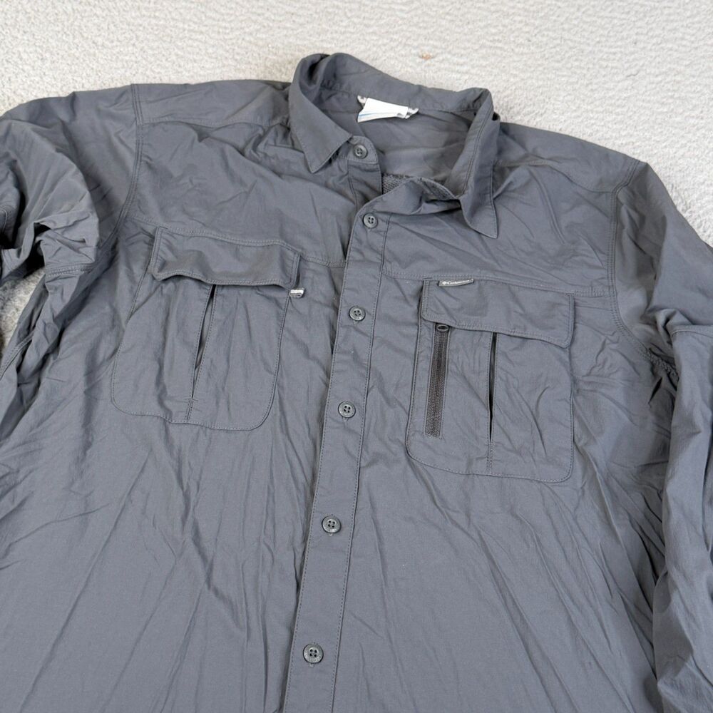 COLUMBIA Shirt Men M Gray Yoncalla Omni Shade Long Sleeve Button Vented XO0018